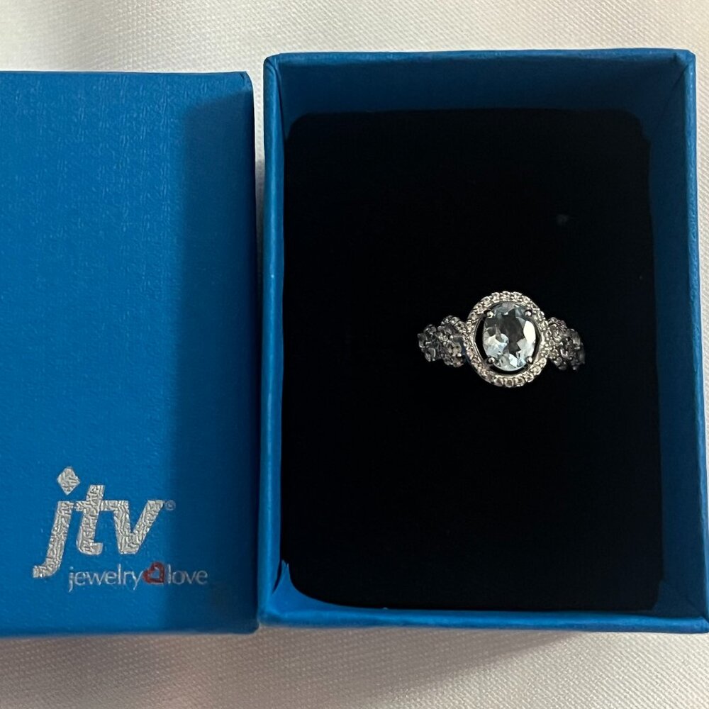 Aquamarine Rhodium Over Sterling Silver Ring 1.68ctw Size 6 Model #DOK420